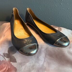 Coach Chelsea Navy Ballet Flats with Silver Toe Cap